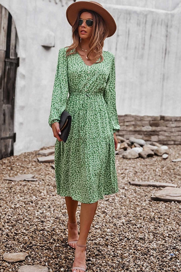 Boho Midi Dress, Claire in Green