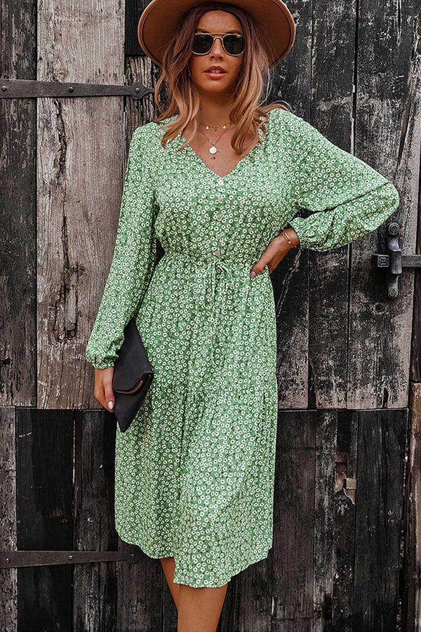 Boho Midi Dress, Claire in Green