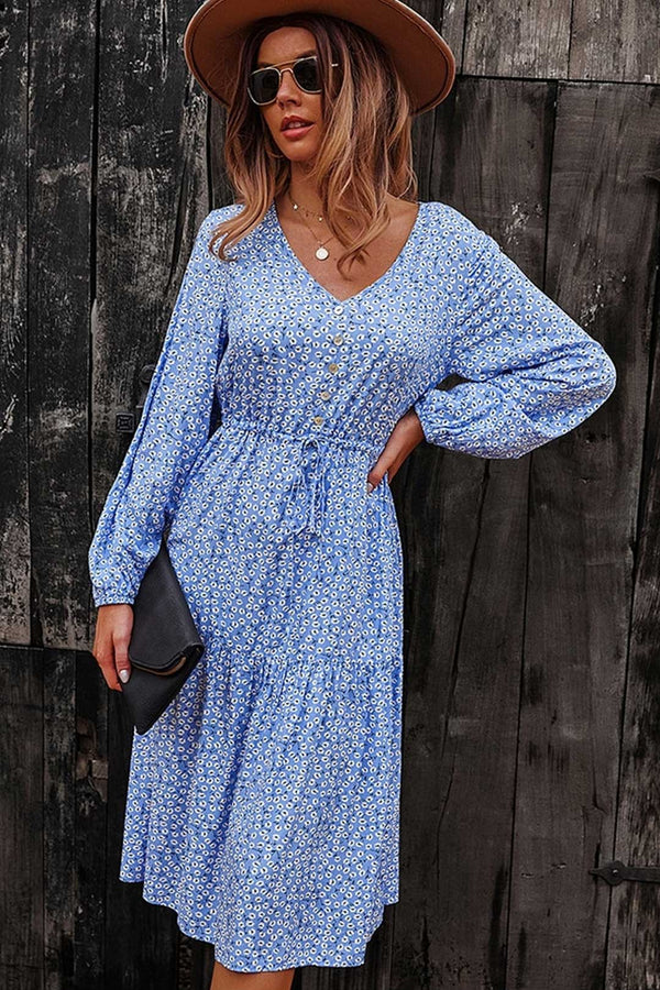 Boho Midi Dress, Claire in Blue