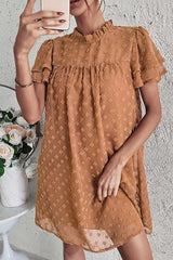 Boho Mini Dress Tunic Dress,Maeve Dot in Brown