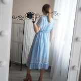 Boho Midi Dress, Sundress Romy in Blue