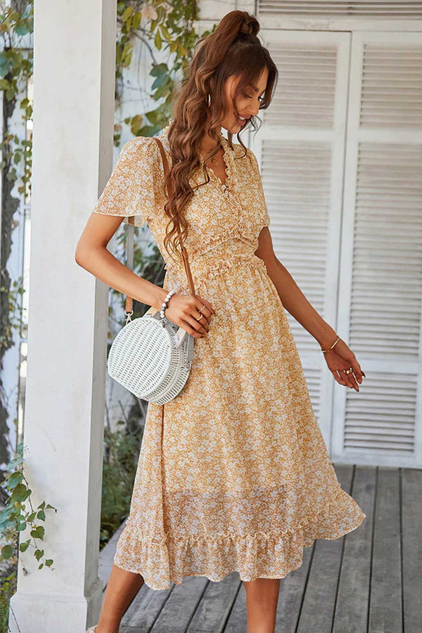 Boho Midi Dress, Sundress Romy in Yellow