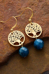 Boho Earrings, Dangle Earrings, Blue Apatite Gold Tree of Life - Wild Rose Boho
