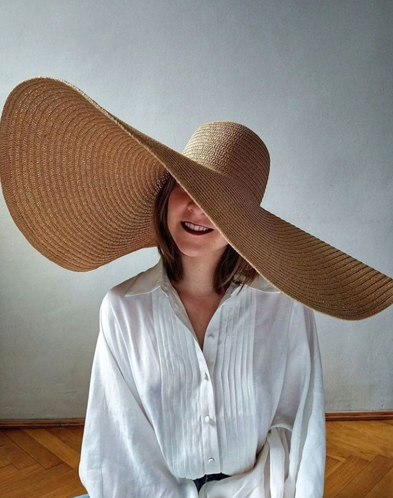 Boho Hat, Sun Hat, Beach Hat, Extra Large Wide Brim, Straw Hat, Orange, Pink, Black, White, and more 18 colors (Soft, 25 cm)
