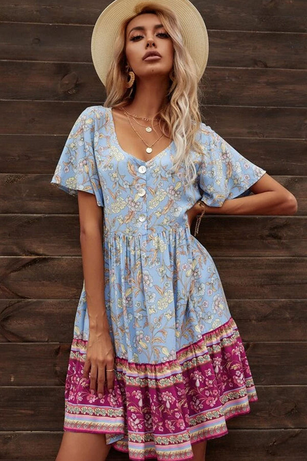 Mini Dress, Boho Dress, Sundress, Blue Lilac - Wild Rose Boho