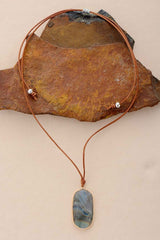 Boho Necklace, Labradorite, Green Natural Stone, Pendant - Wild Rose Boho