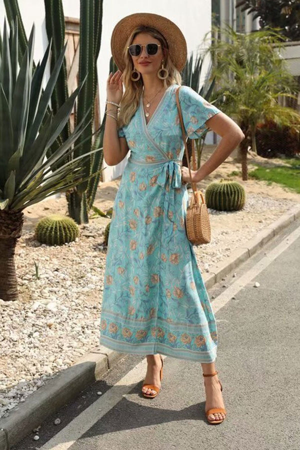 Boho Maxi Dress, Wild Rose Maya Blue