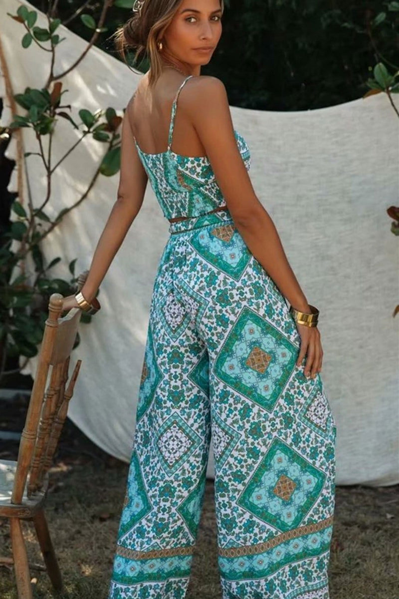 Boho Two Piece Set, Crop Top and Palazzo Pant, Wild Boho Square
