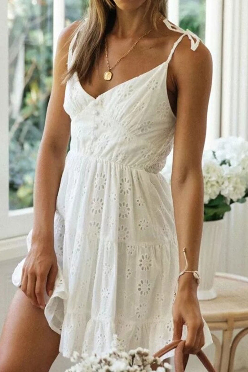 Mini Dress, Boho Dress, Strappy, Embroidered Dress, Vintage White Lace Harper - Wild Rose Boho