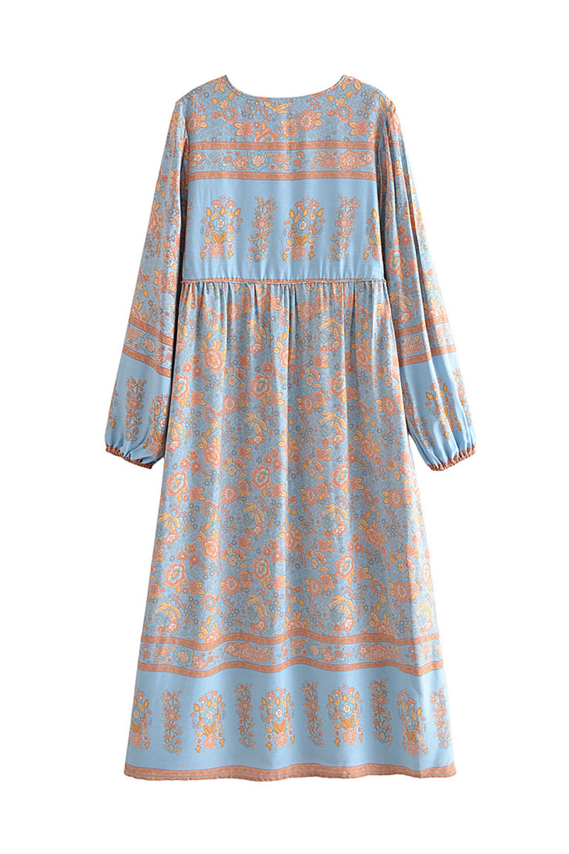 Gown Dress, Boho Maxi Dress, Loose Dress, Blue Maribel Datura