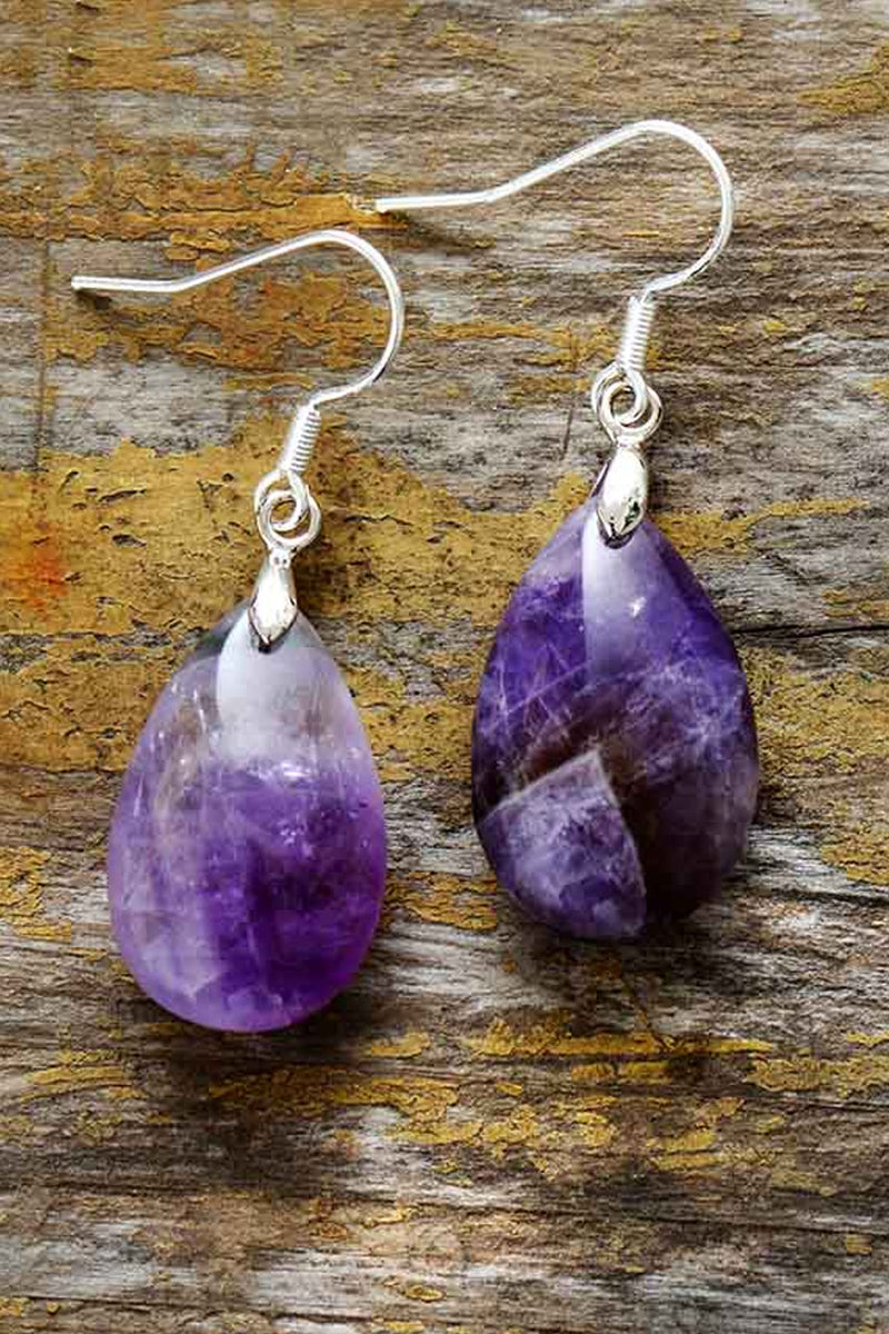 Boho Earrings, Dangle Earrings, Teardrop Purple Amethyst - Wild Rose Boho