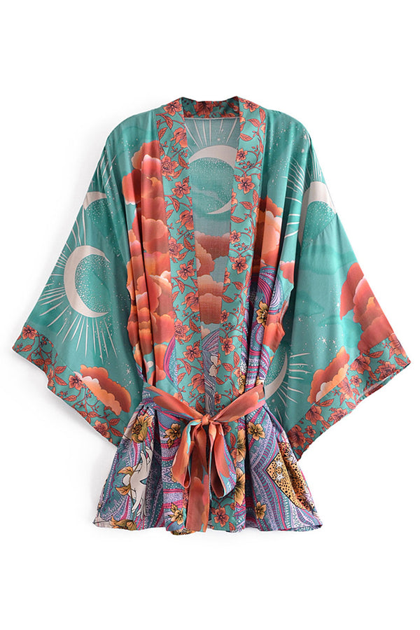 Boho Robe, Kimono Robe, Moon Light in Green - Wild Rose Boho