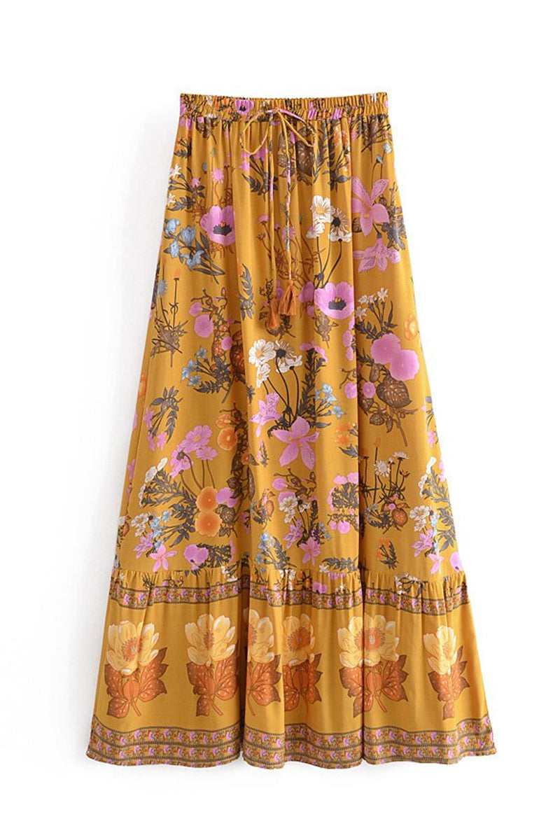 Boho Skirt, Maxi Skirt, Adrienne Flower in Yellow and Pink - Wild Rose Boho