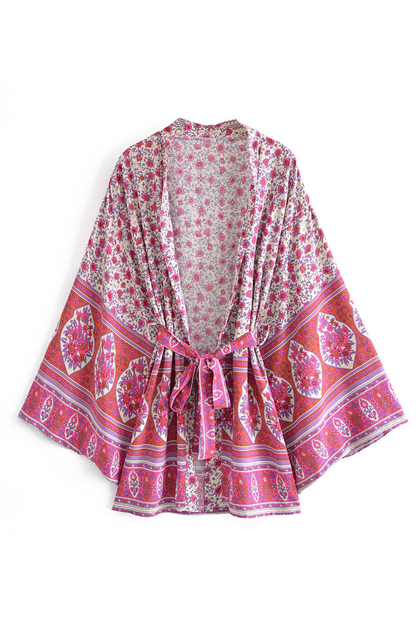Boho Robe, Short Kimono Robe, Esme in Pink - Wild Rose Boho