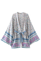 Boho Robe, Short Kimono Robe, Irma Blue Lilac - Wild Rose Boho