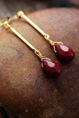 Boho Earrings, Dangle Earrings, Gold Red Jaspers - Wild Rose Boho