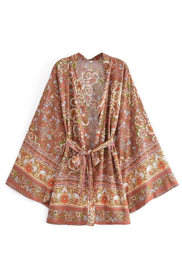 Boho Robe, Short Kimono Robe, Elliana Rosita in Brown - Wild Rose Boho