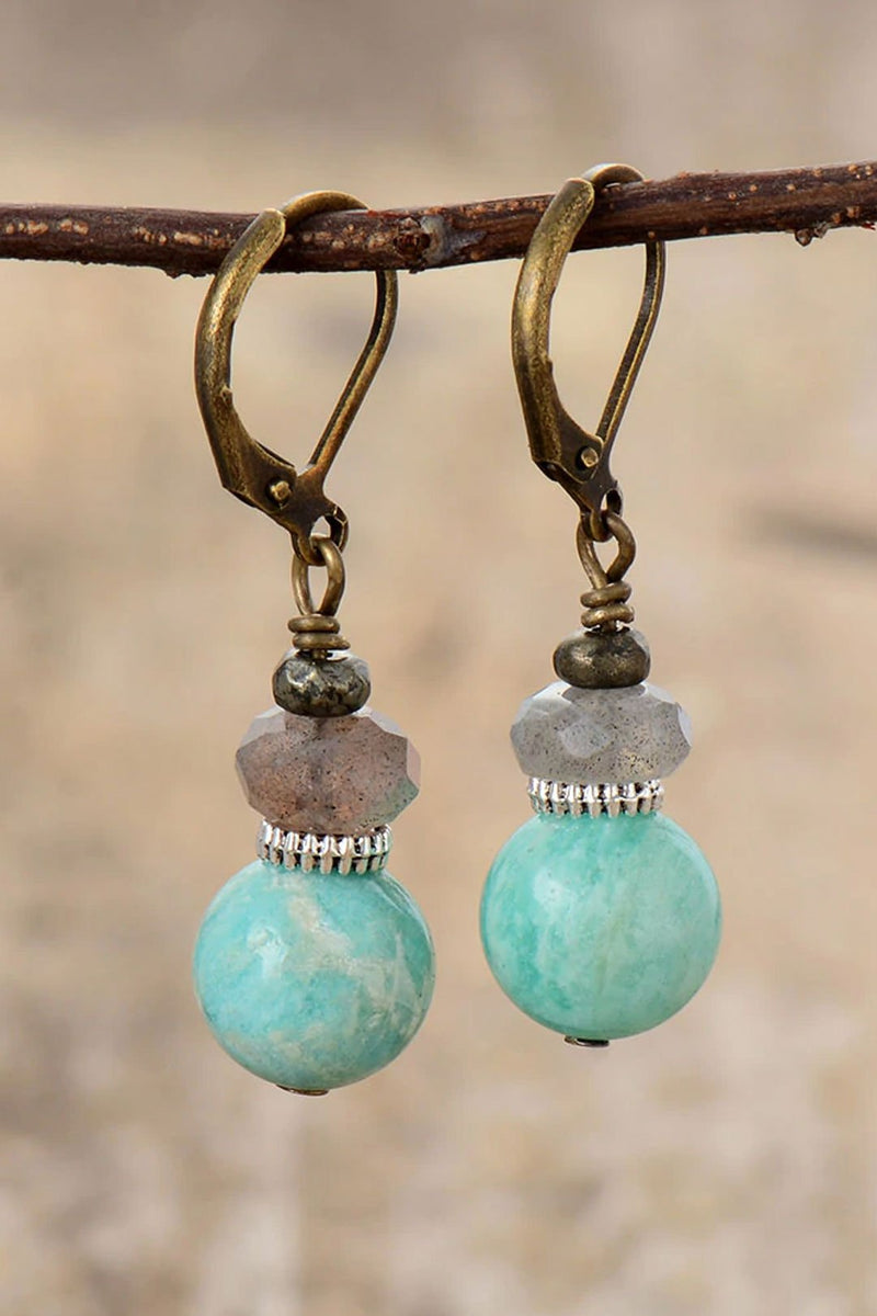 Boho Earrings, Dangle Earrings, Blue Amazonite and Labradorite - Wild Rose Boho