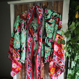 Boho Robe, Short Kimono Robe, Maribel Peony Green - Wild Rose Boho