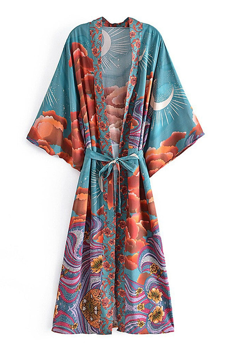 Boho Robe, Kimono Robe, Oceane Moon Light in Green - Wild Rose Boho