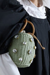 Boho Bag, Woven Straw Rope Basket Bag, Green Diamond Busket - Wild Rose Boho