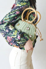 Boho Bag, Woven Straw Rope Basket Bag, Green Diamond Busket - Wild Rose Boho