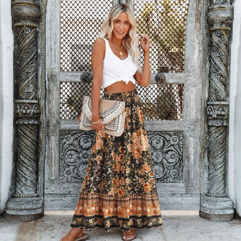 Boho Skirt Hippie Skirts Maxi Skirt Maryam Black Gold Flower