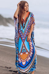Beach Dress, Cover Up, Kaftan Dress, Tribal Aster in Blue - Wild Rose Boho