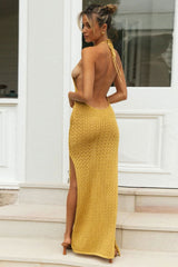 Beach Dress, Cover Up, Maxi Dress. Halter Backless Dress, Elisa in Yellow - Wild Rose Boho