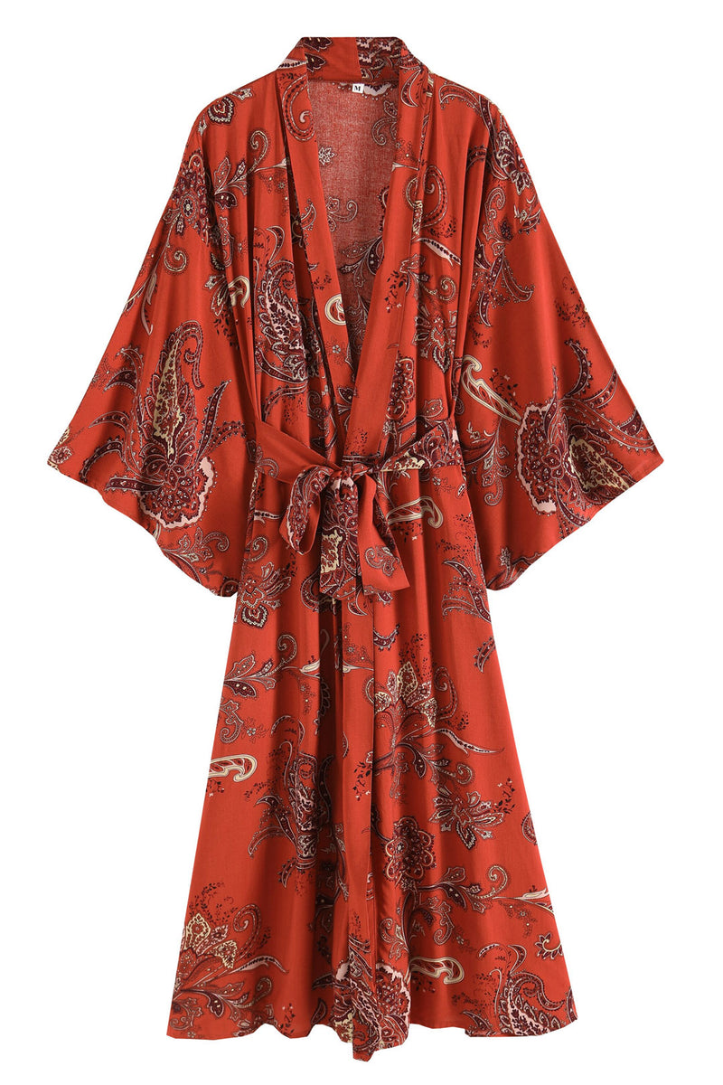 Boho Robe, Kimono Robe,  Beach Cover up, Bleeding Red Heart