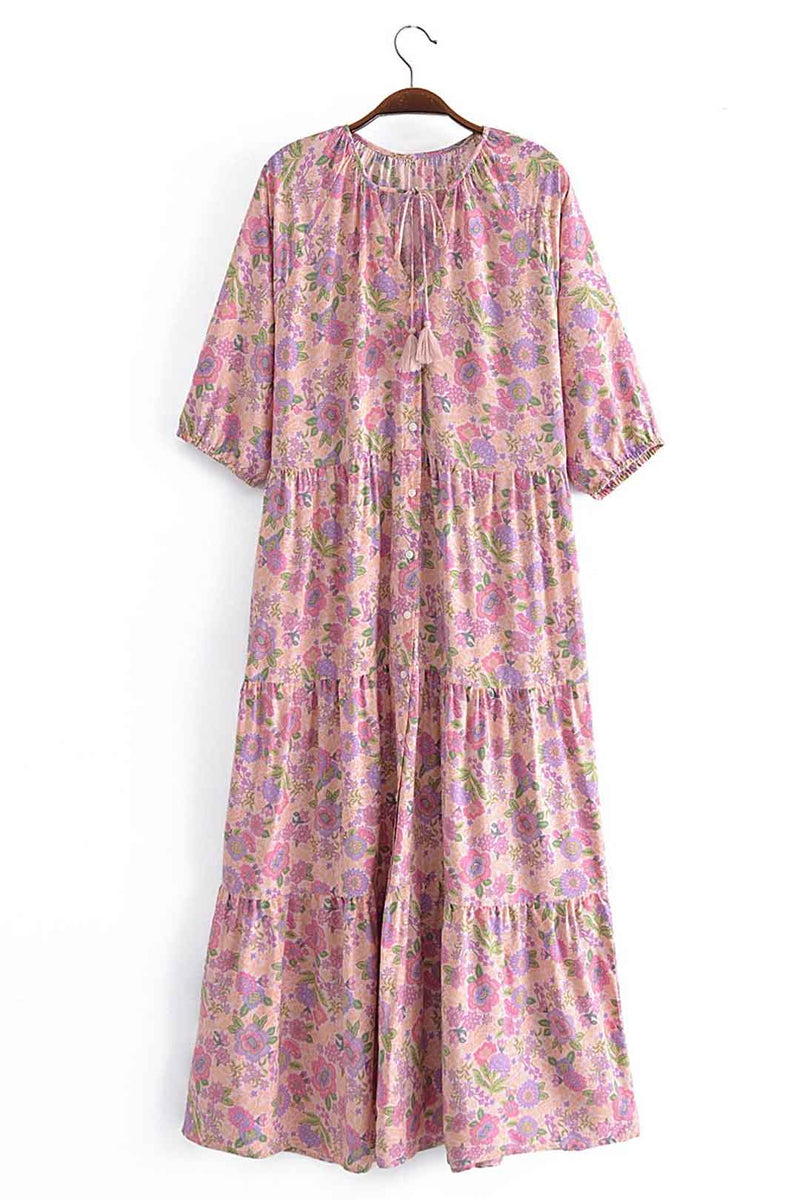 Boho Maxi Dress, Sundress, Elliana Rose in Blue and Pink