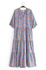 Boho Maxi Dress, Sundress, Elliana Rose in Blue and Pink