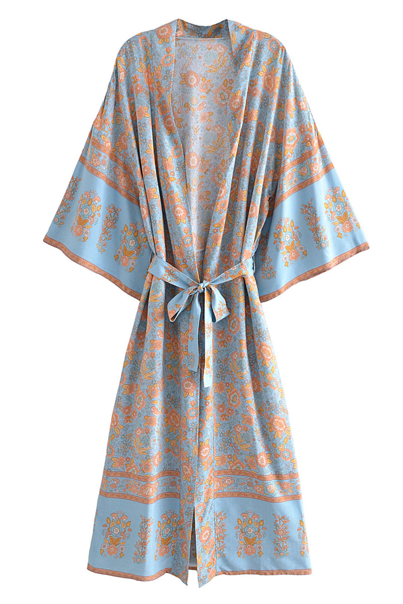 Boho Robe, Kimono Robe,  Beach Cover up, Blue Rose of Oceane