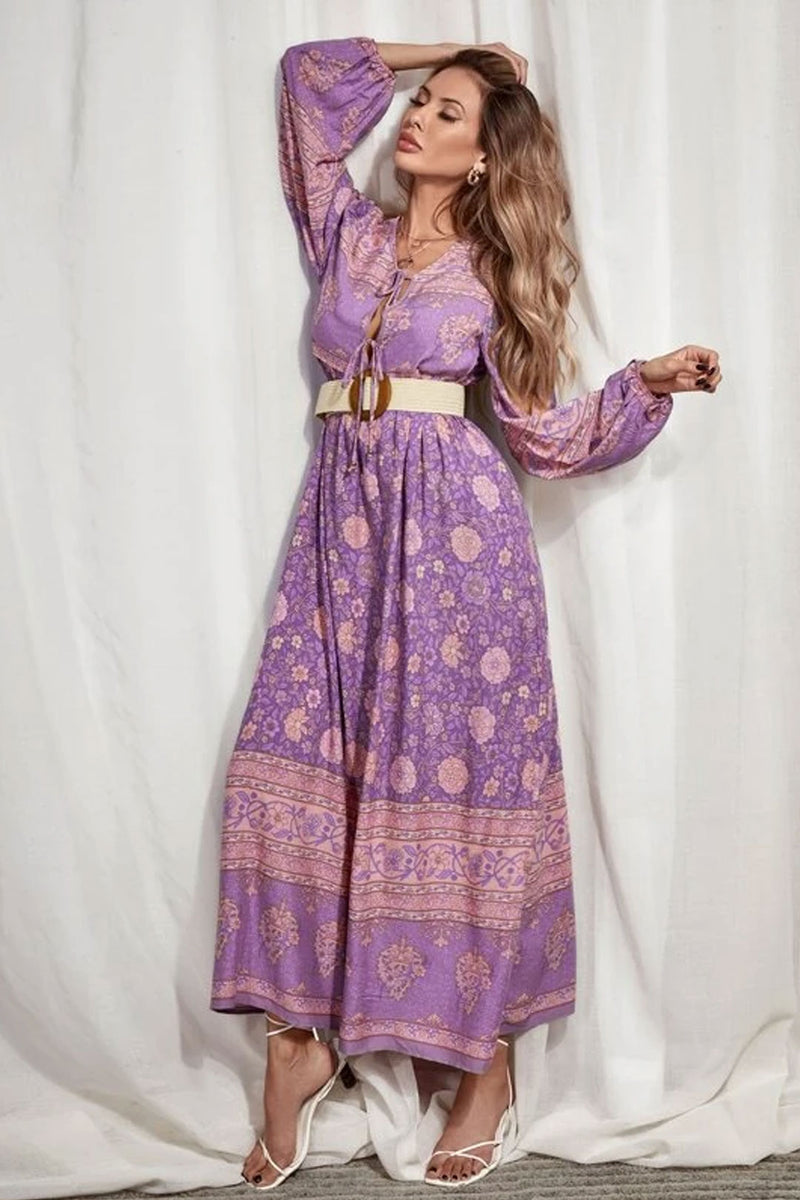 Boho Dress, Gown, Purple Anna Wild Rose - Wild Rose Boho