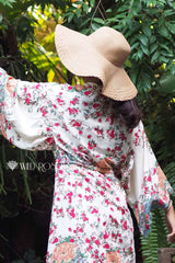 Boho Robe, Kimono Robe,  Beach Cover up, Short Robe, Shelta White Floral