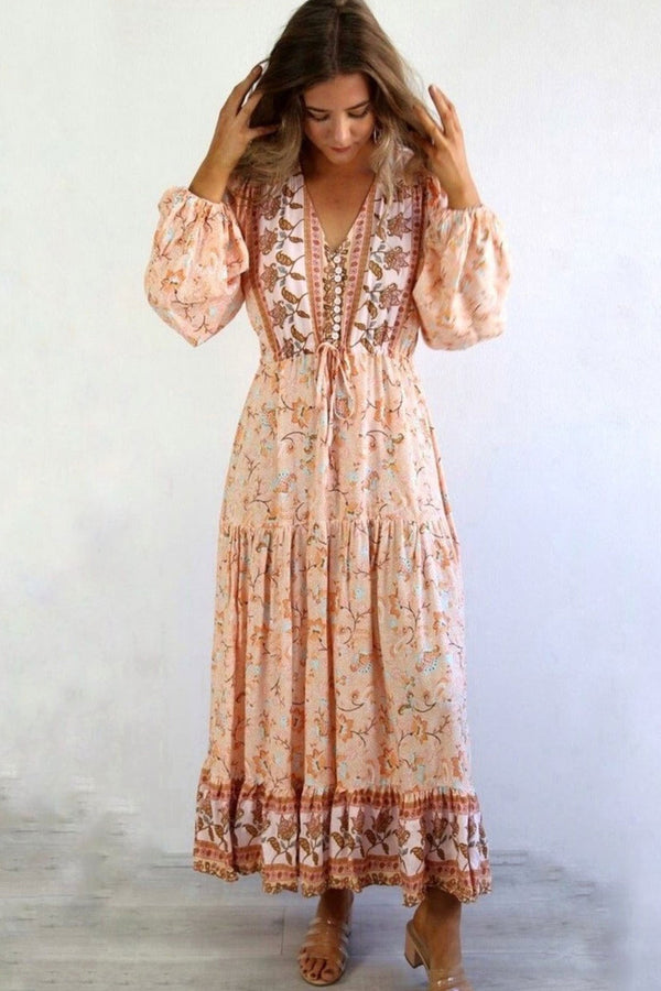Boho Maxi Dress, Gown, Vacation in  River Pink