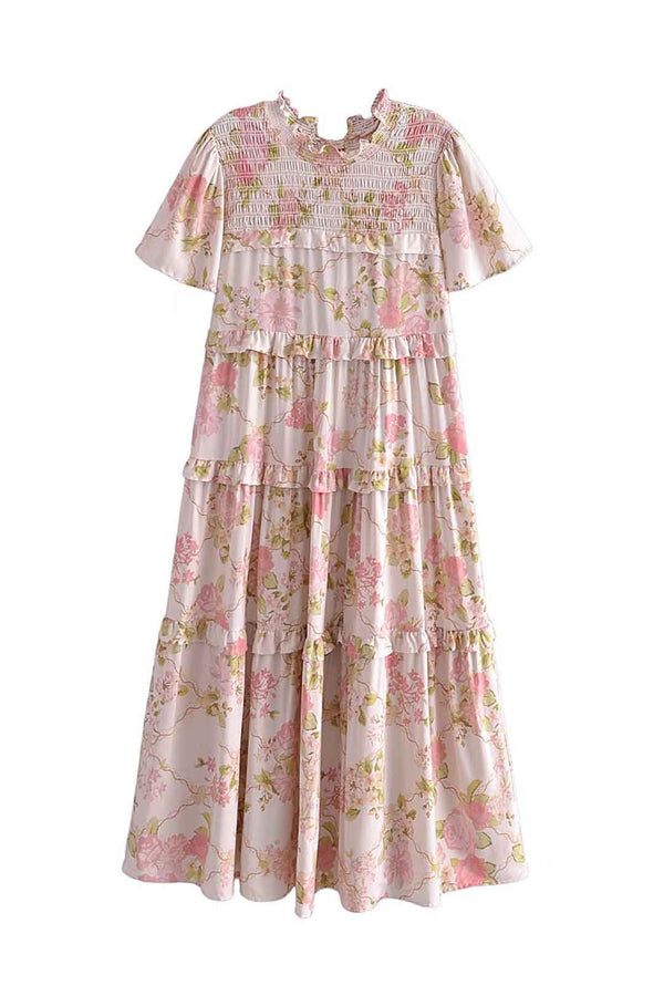 Boho Midi Dress, Smock Sundress, Freedom Scilla Blue and Pink