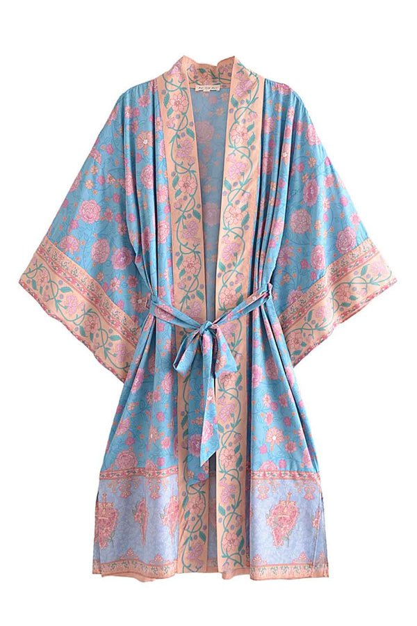 Boho Robe, Kimono Robe,  Beach Cover up, Blue Secret Heart