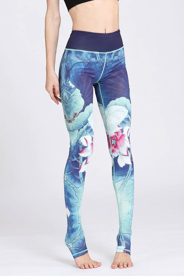 Boho Yoga Legging, Printed Tight, Blue Rose - Wild Rose Boho