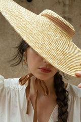 Boho Hat, Sun Hat, Beach Hat, Wide Brim Straw Hat 18 cm, Ribbon - Wild Rose Boho