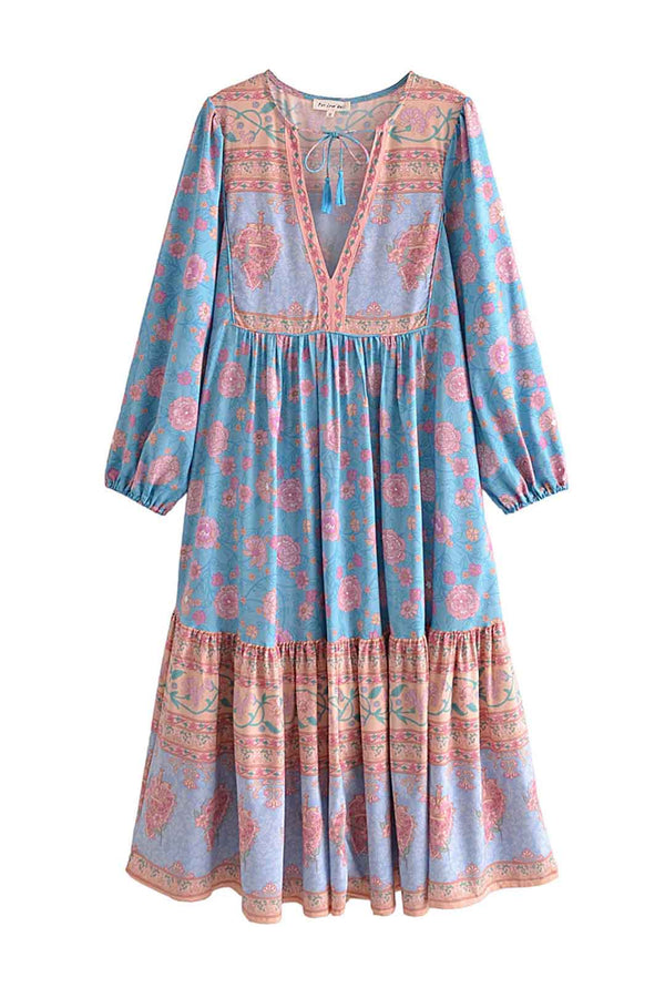 Boho Midi Dress, Sundress, Blue Secret Heart