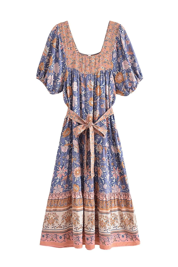 Boho Midi Dress, Sundress, Scilla Elise in Pink and Blue