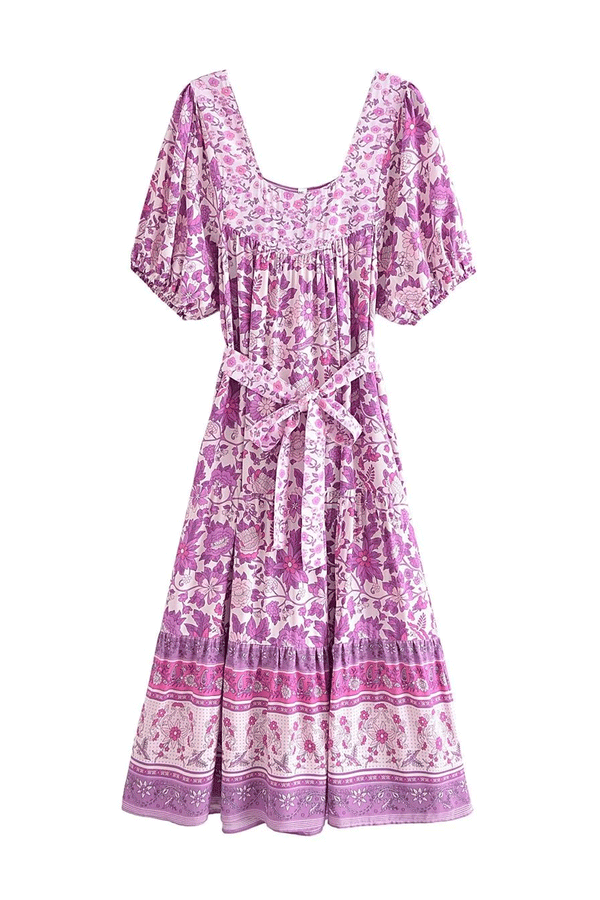 Boho Midi Dress, Sundress, Scilla Elise in Pink and Blue