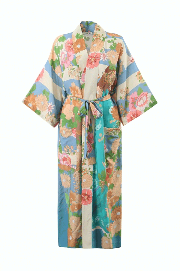 Boho Robe, Kimono Robe, Beach Cover up, Capucine Peony in Pink and Blue