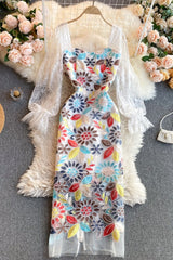 Midi Dress, Boho Vintage Dress, Embroidered Dress, Magnolia in White - Wild Rose Boho