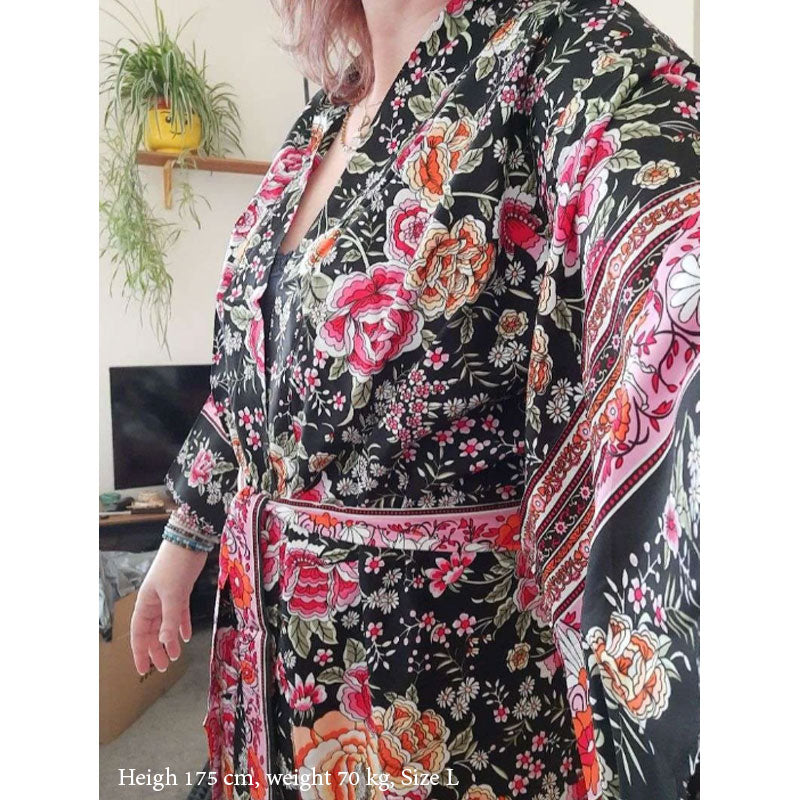 Boho Robe, Kimono Robe, Pink Night Blooming - Wild Rose Boho