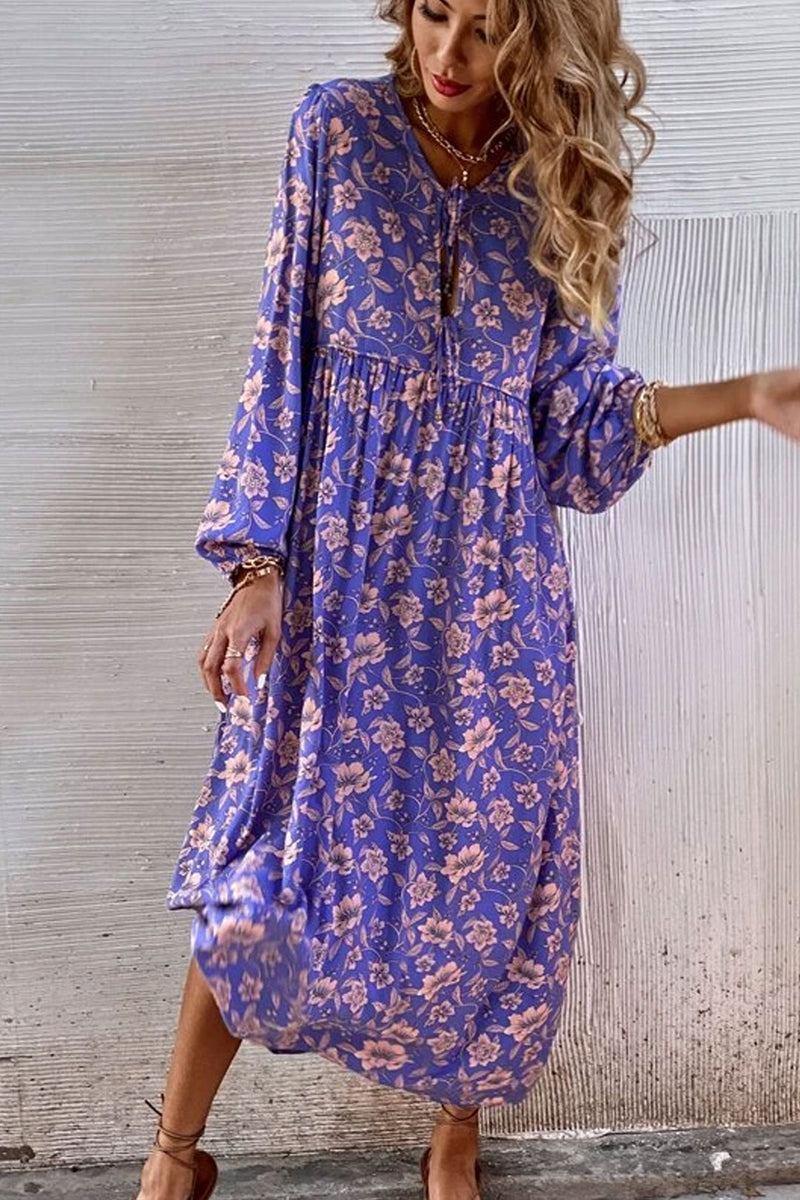 Gown Dress, Boho Maxi Dress, Loose Dress, Dwarf Purple Iris, Blue / S Gown Dress, Boho Maxi Dress, Loose Dress, Dwarf Purple Iris, Blue / S