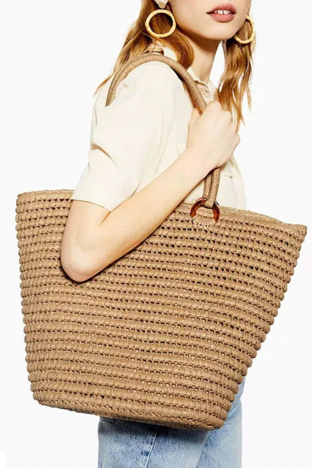 Elena Handbags Minimalistic Straw Woven Tote Bag