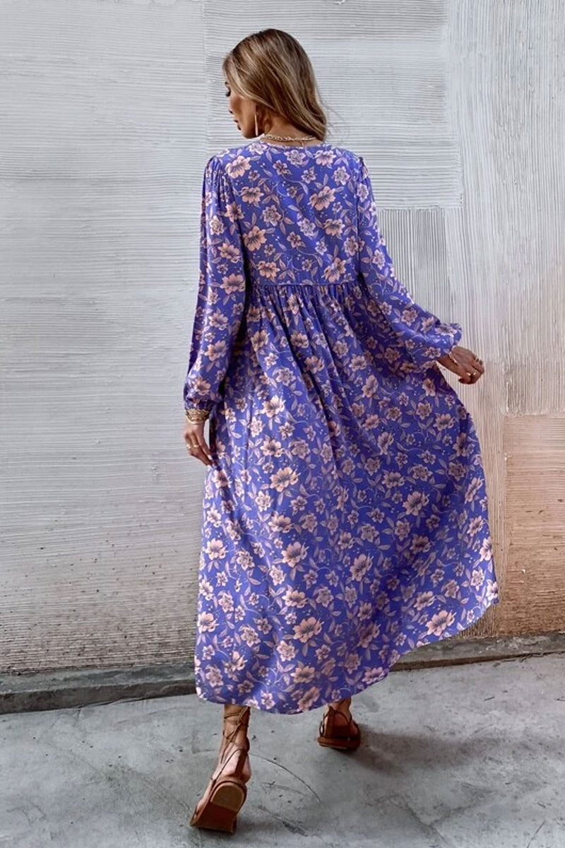 Gown Dress, Boho Maxi Dress, Loose Dress, Dwarf Purple Iris blue / S Gown Dress, Boho Maxi Dress, Loose Dress, Dwarf Purple Iris blue / S