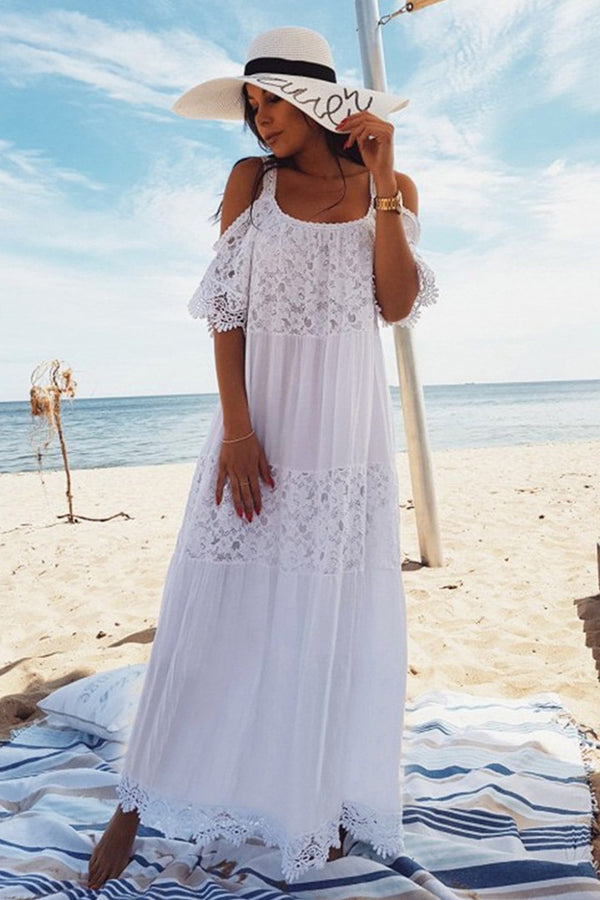 Beach Dress, Cover Up White Ruffle Nadia - Wild Rose Boho